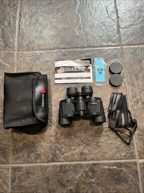 Simons Black Binoculars with Black Case, Lens Caps and Strap